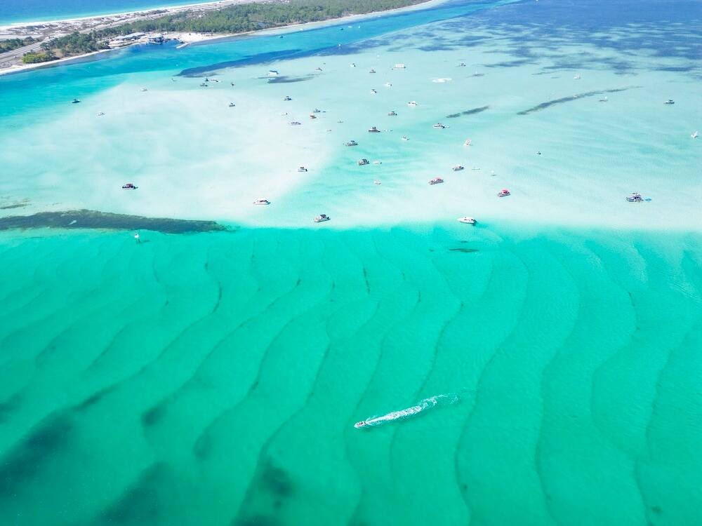 A view of Crab Island, one of the top attractions in Destin, Florida.